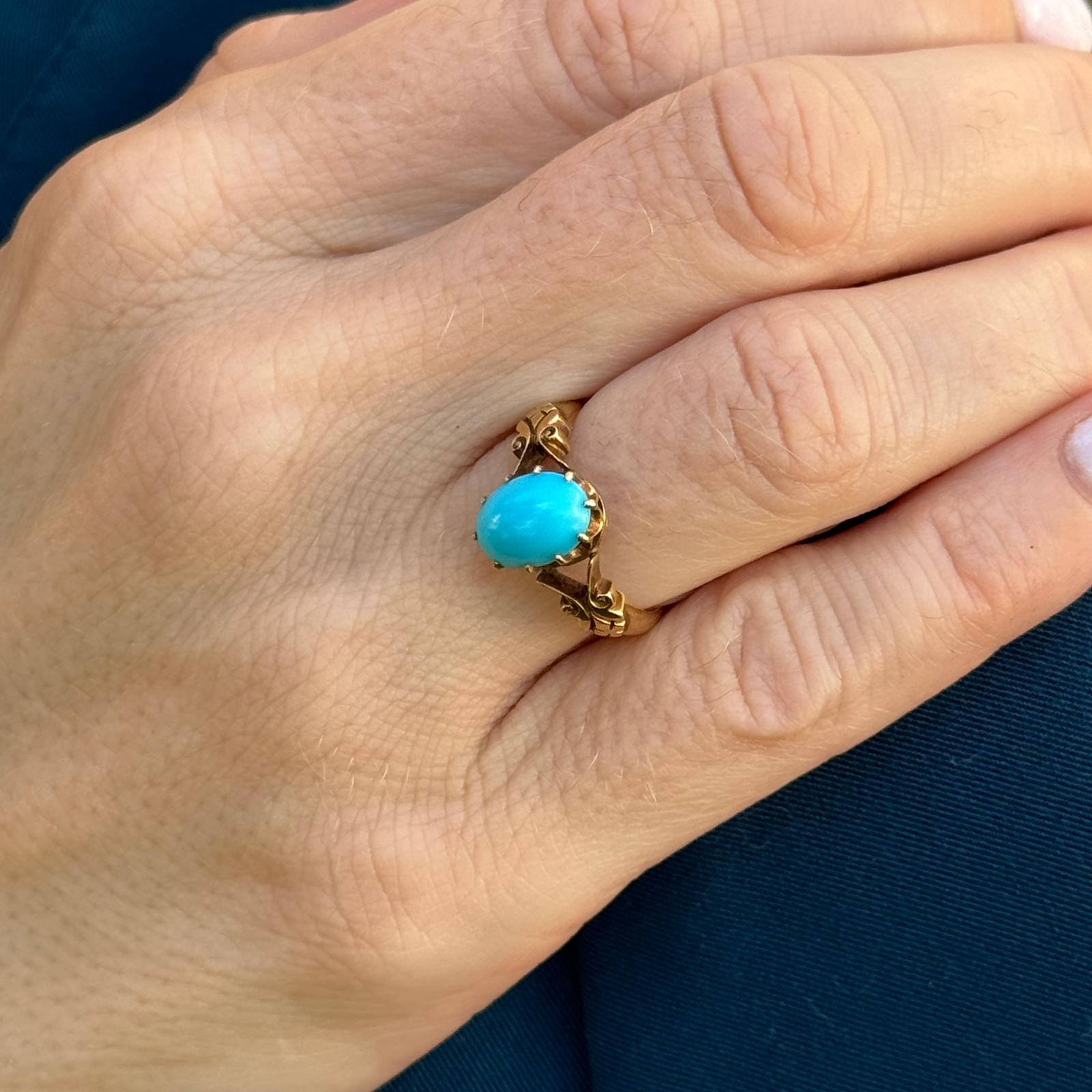 Modern 1960's Natural Turquoise 18 Karat Yellow Gold Handcrafted Vintage Ring For Sale