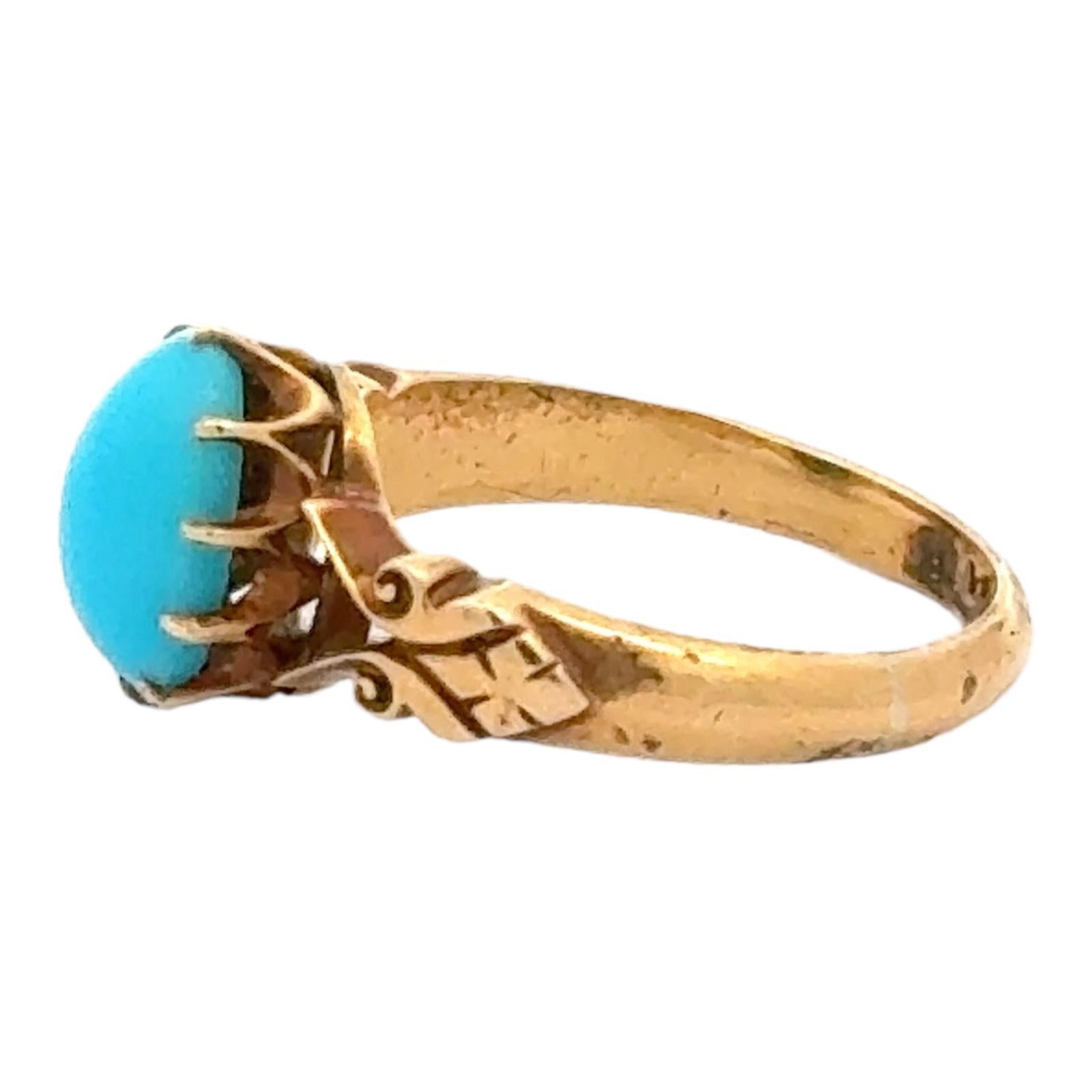 1960's Natural Turquoise 18 Karat Yellow Gold Handcrafted Vintage Ring In Excellent Condition For Sale In Boca Raton, FL