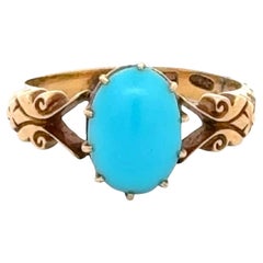 Bague vintage fabriquée à la main en or jaune 18 carats avec turquoise naturelle des années 1960