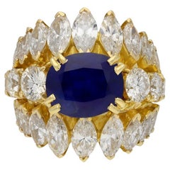 1960s Natural unenhanced Burmese sapphire diamond gold ring