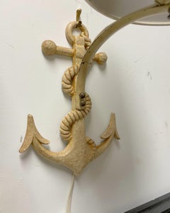 1960s Nautical Rope and Anchor Metal Sconces With New Shades