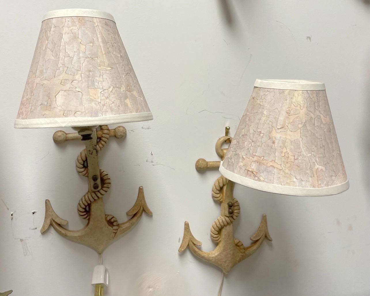 Appliques nautiques en métal à corde et ancre des années 1960 avec nouveaux abat-jours en vente 1