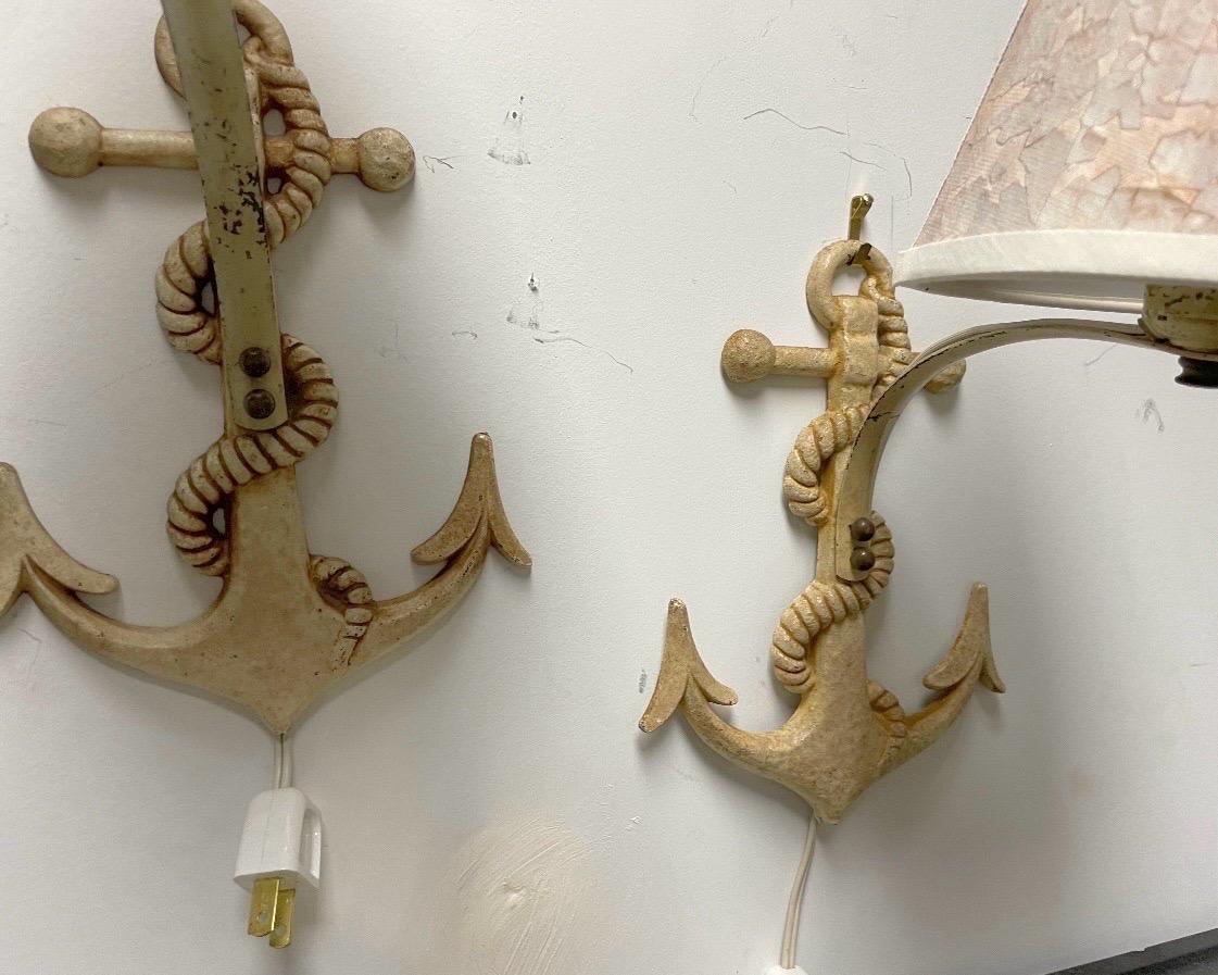 Appliques nautiques en métal à corde et ancre des années 1960 avec nouveaux abat-jours en vente 2