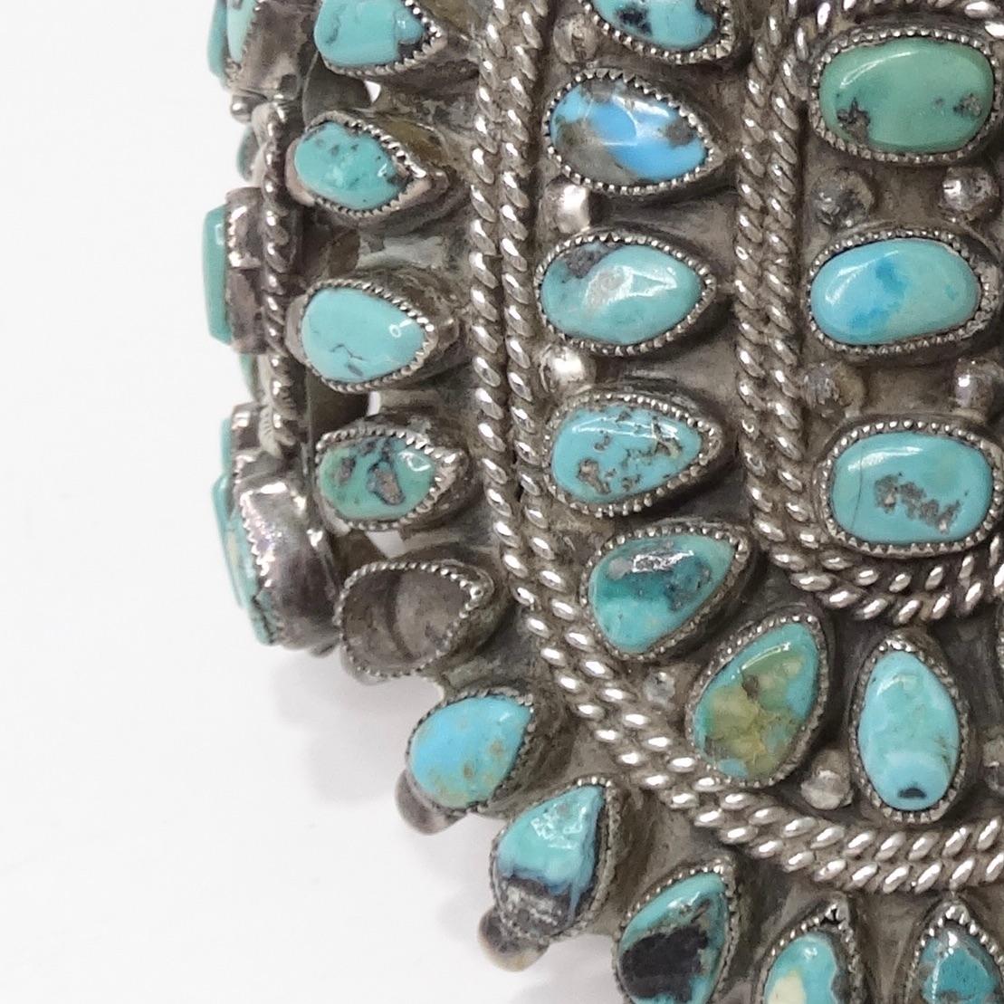 1960s Navajo Sterling Silver Turquoise Cuff 1