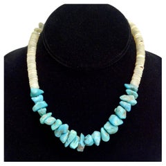 Used 1960s Navajo Turquoise Shell Beaded Necklace