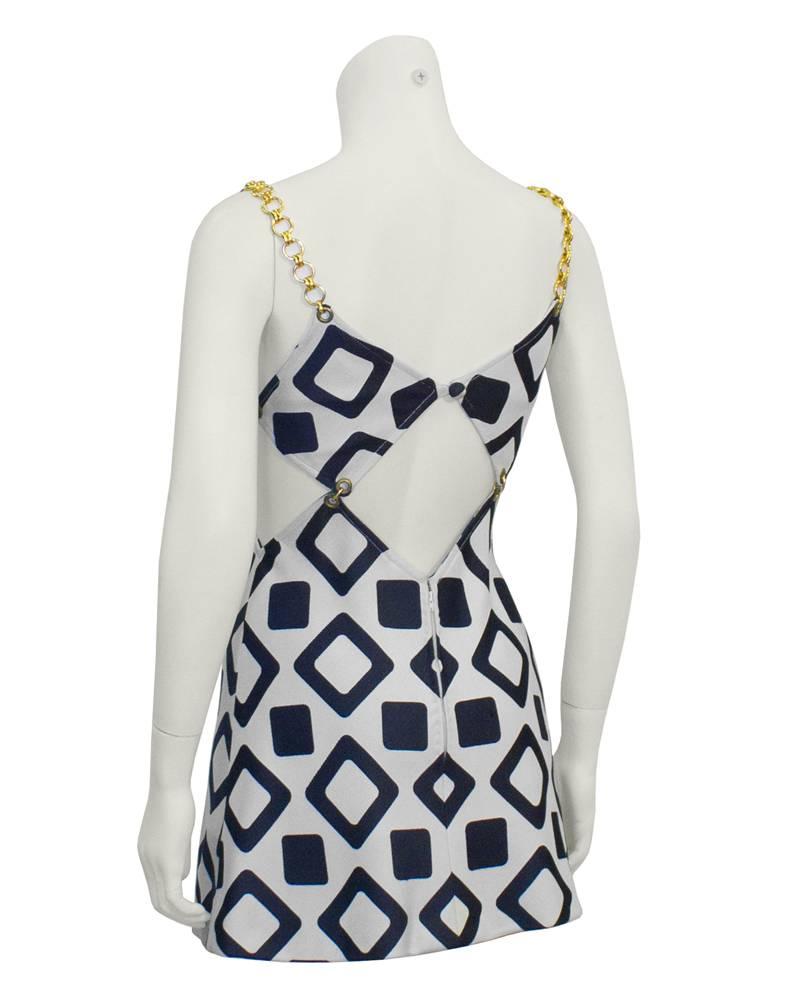 Gray 1960's Navy and White Cut-out Minidress 