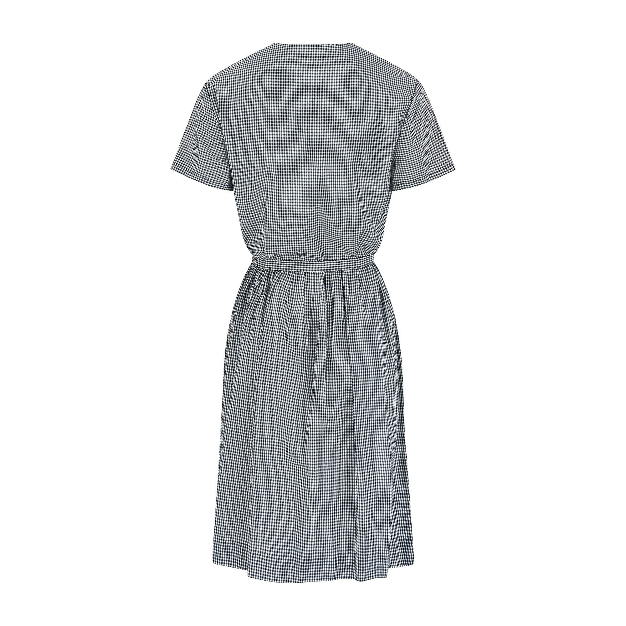 Gray 1960s Navy and White Gingham Shirtwaister Dress with Applique For Sale