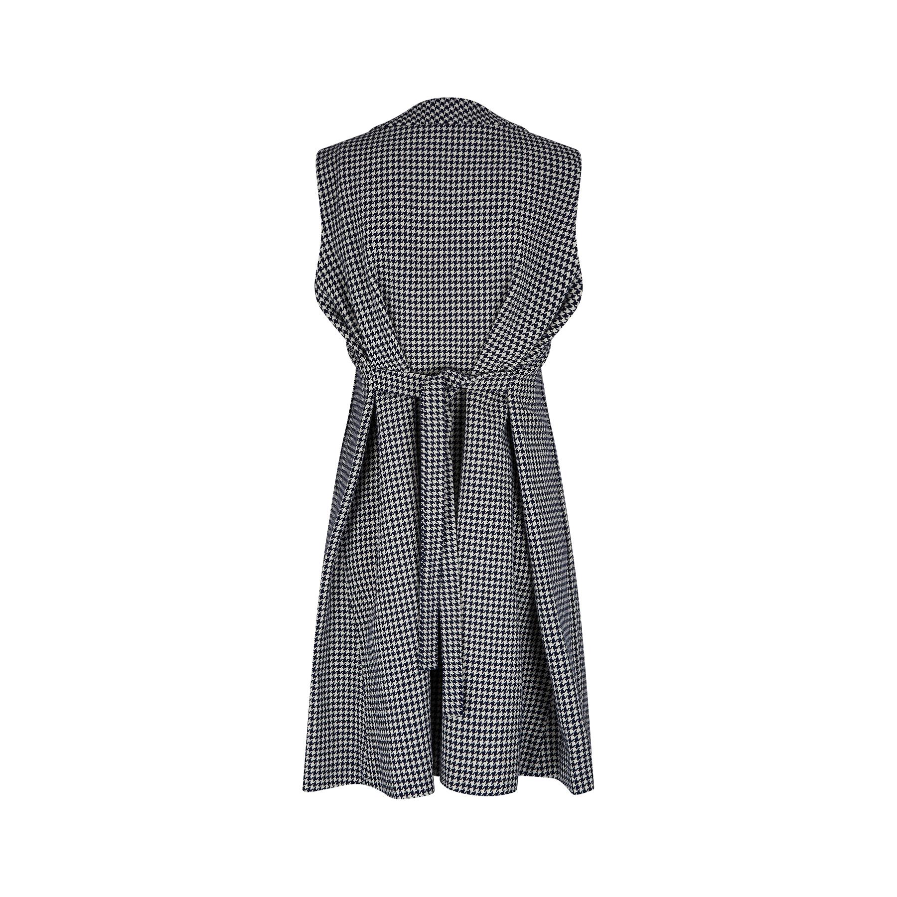 Vestido trapecio de lana de pata de gallo azul marino y blanco de los años 60 Negro en venta