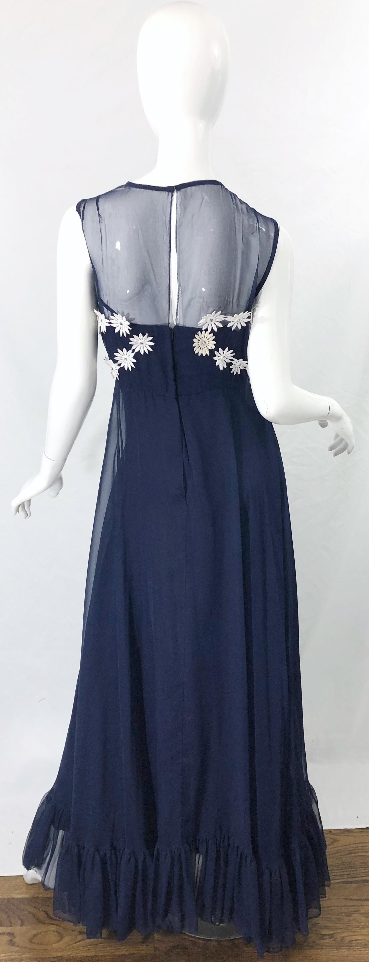 navy dress with white flowers