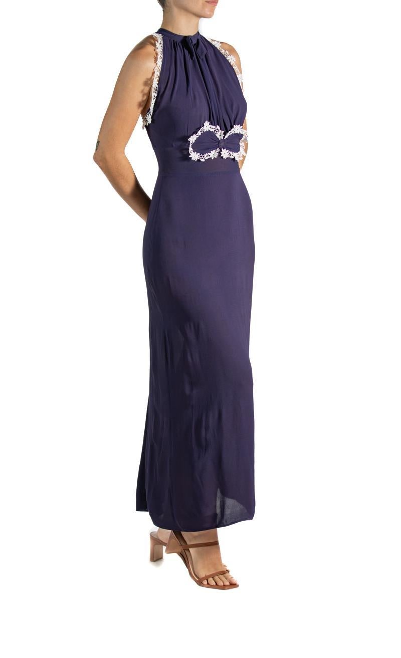 Black 1930S Navy Blue & White Floral Applique Dress For Sale