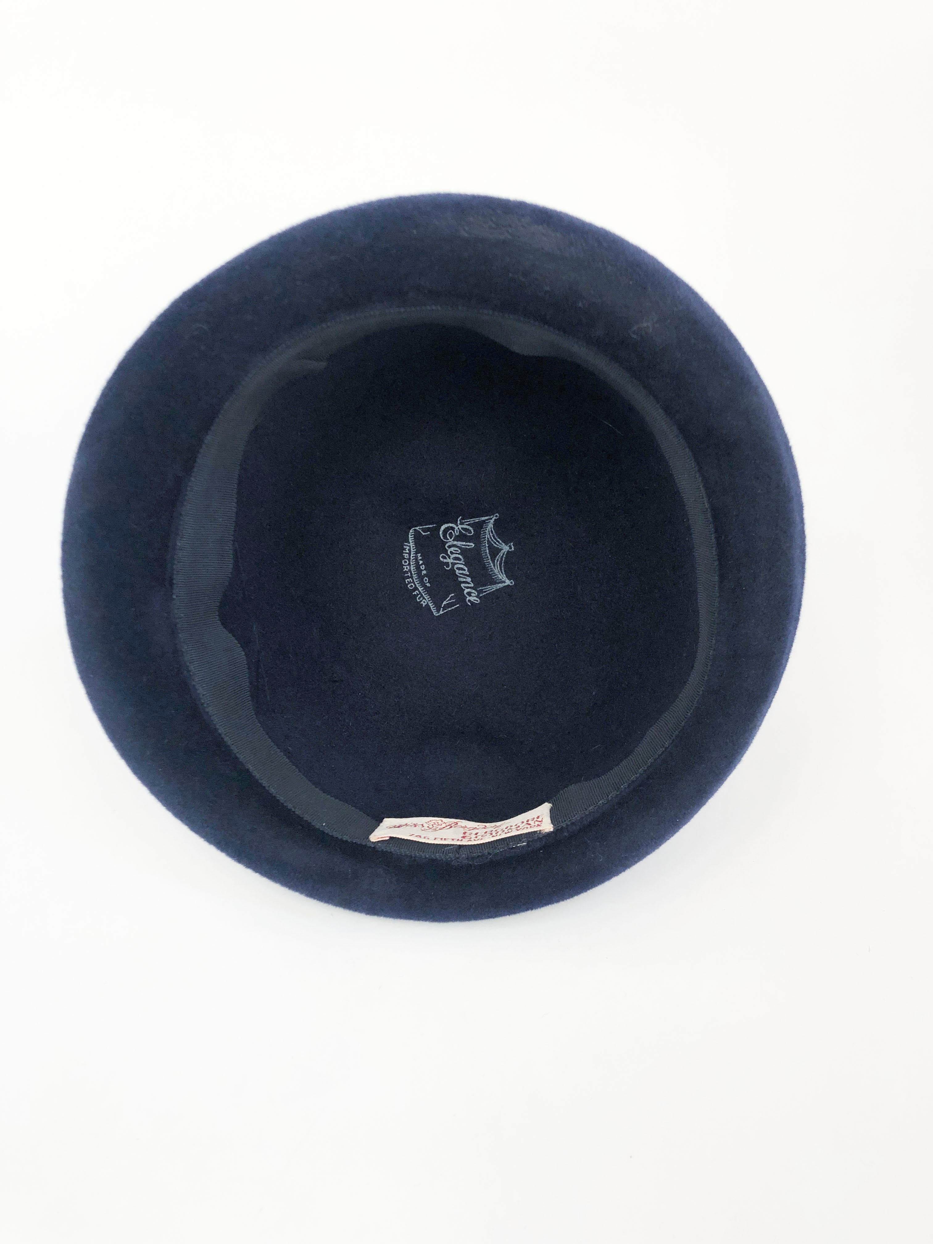 1960s Navy Fur Felt Cloche with Wide Band and Bow 2