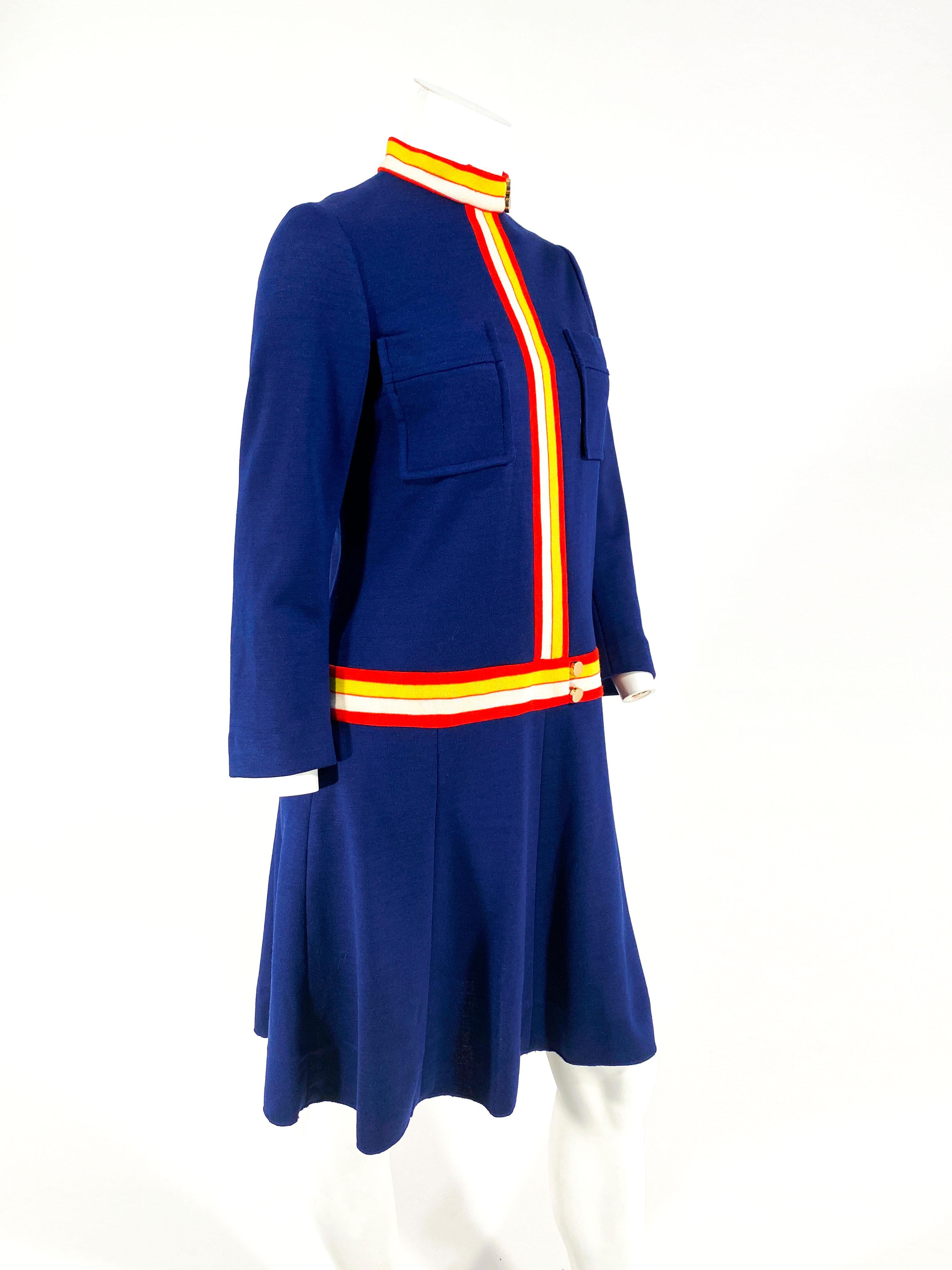 Purple 1960s Navy Mod Knit Dress  For Sale