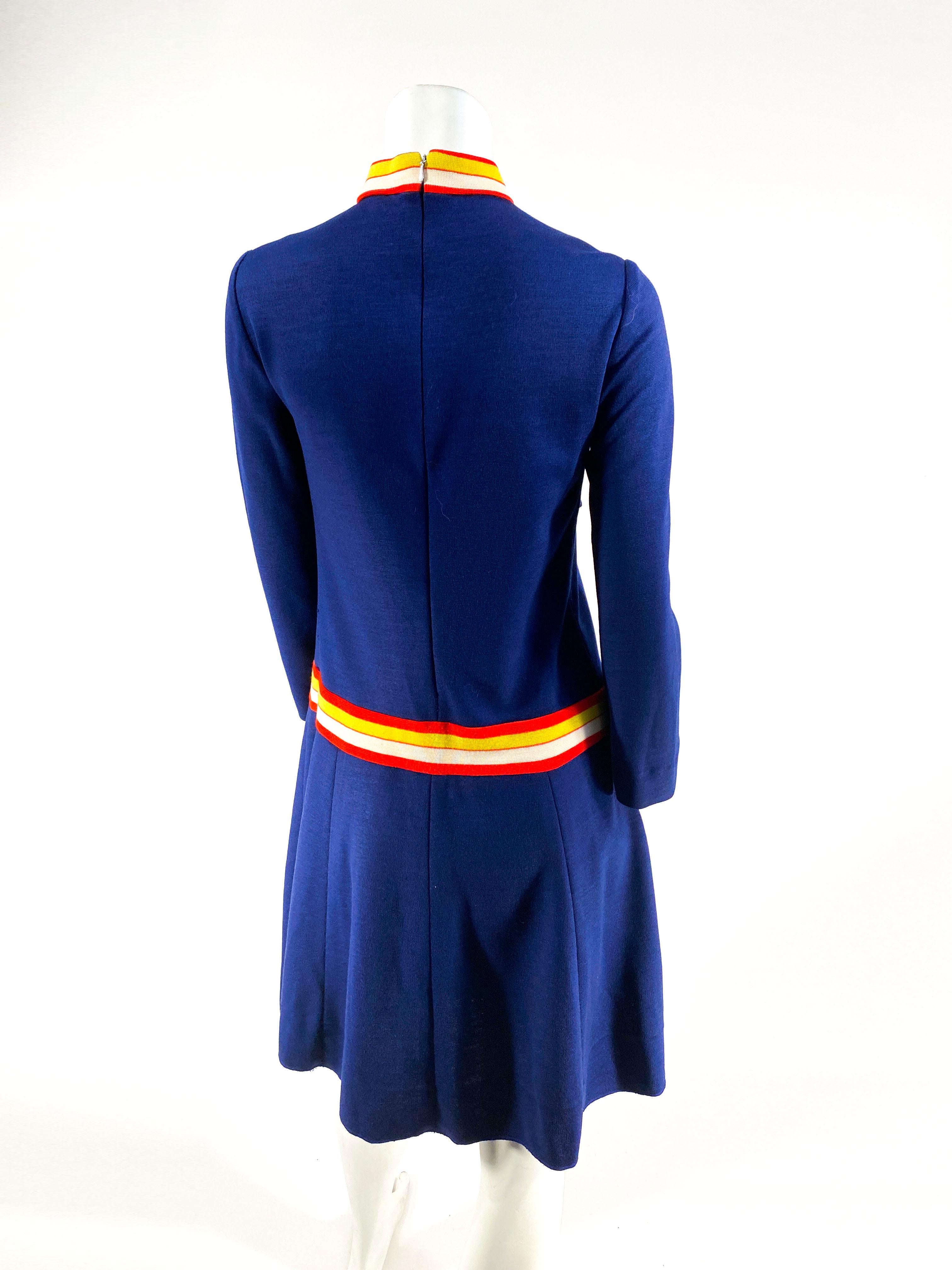 Women's 1960s Navy Mod Knit Dress  For Sale