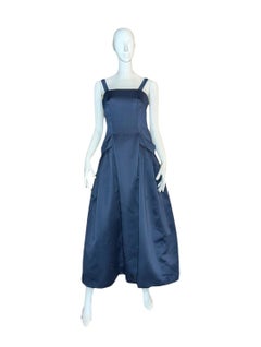 1960s Navy Rayon Drop-Waist Gown with Pockets - Size 4