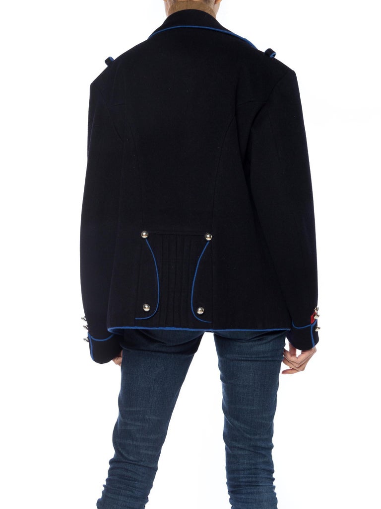 1960S Navy Wool Men's Double Breasted Military Jacket With Silver