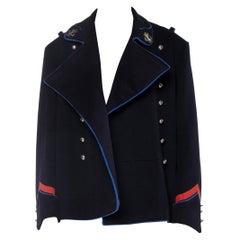 Vintage 1960S Navy Wool Men's Double Breasted Military Jacket With Silver Buttons