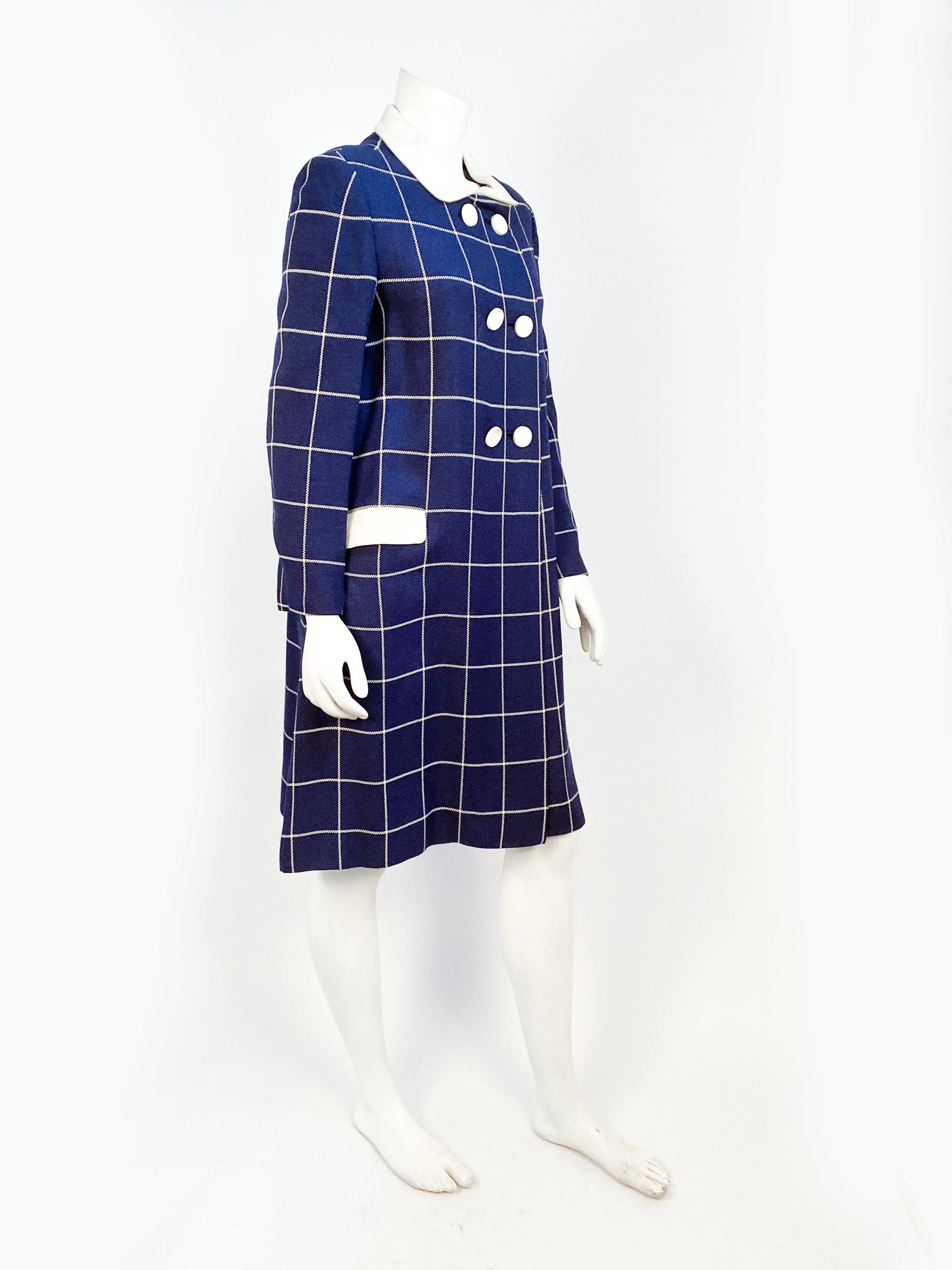 Purple 1960s Navy Wool Plaid Coat For Sale