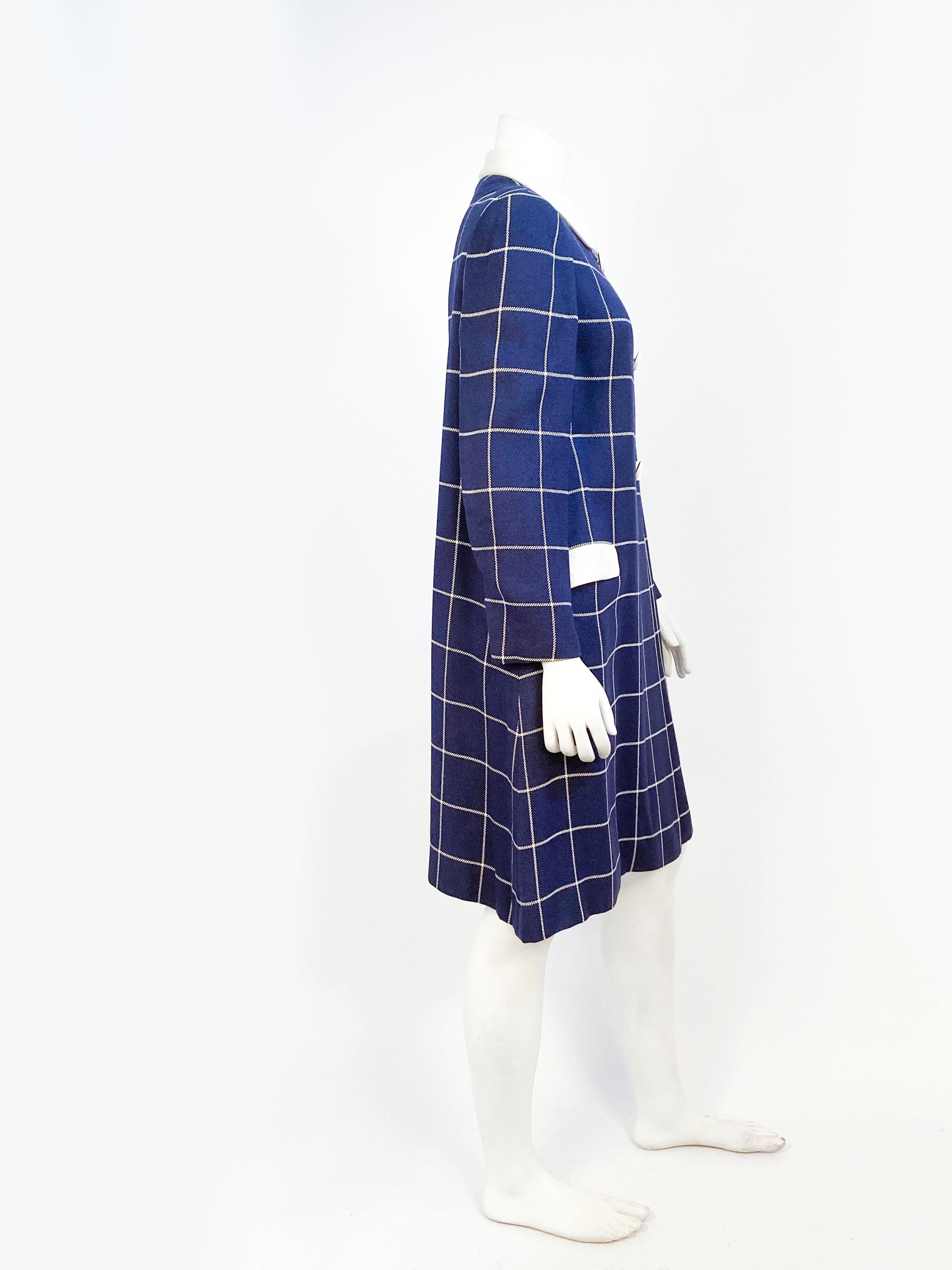 1960s Navy Wool Plaid Coat In Good Condition For Sale In San Francisco, CA