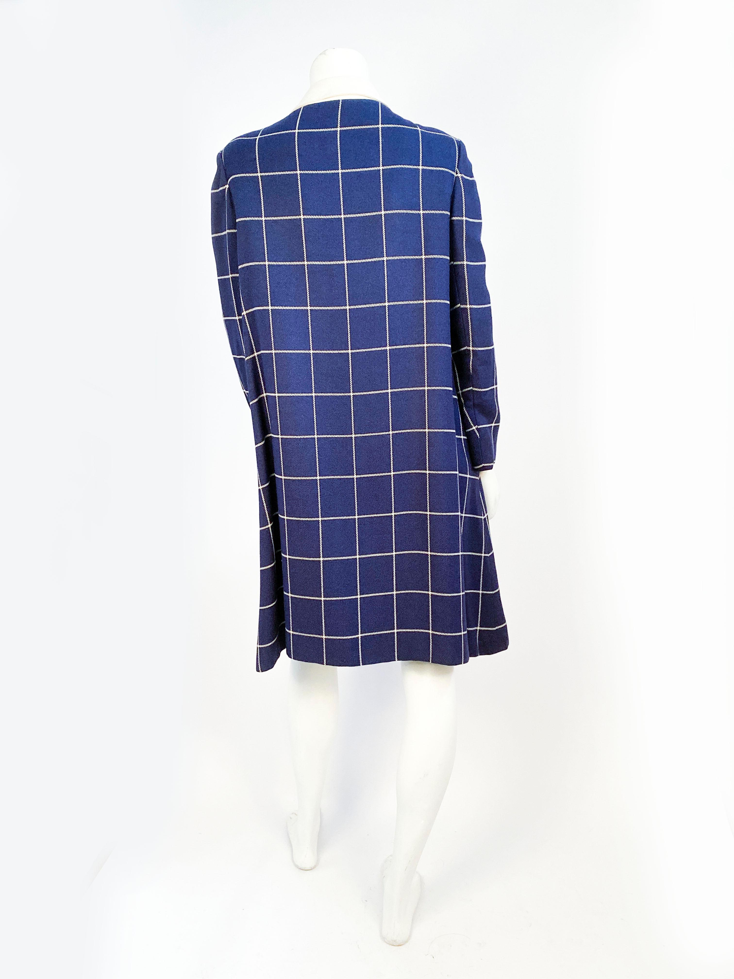 Women's or Men's 1960s Navy Wool Plaid Coat For Sale