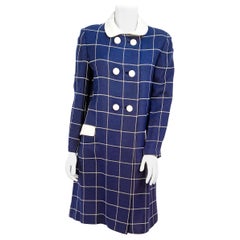 Manteau à carreaux en laine bleu marine des années 1960