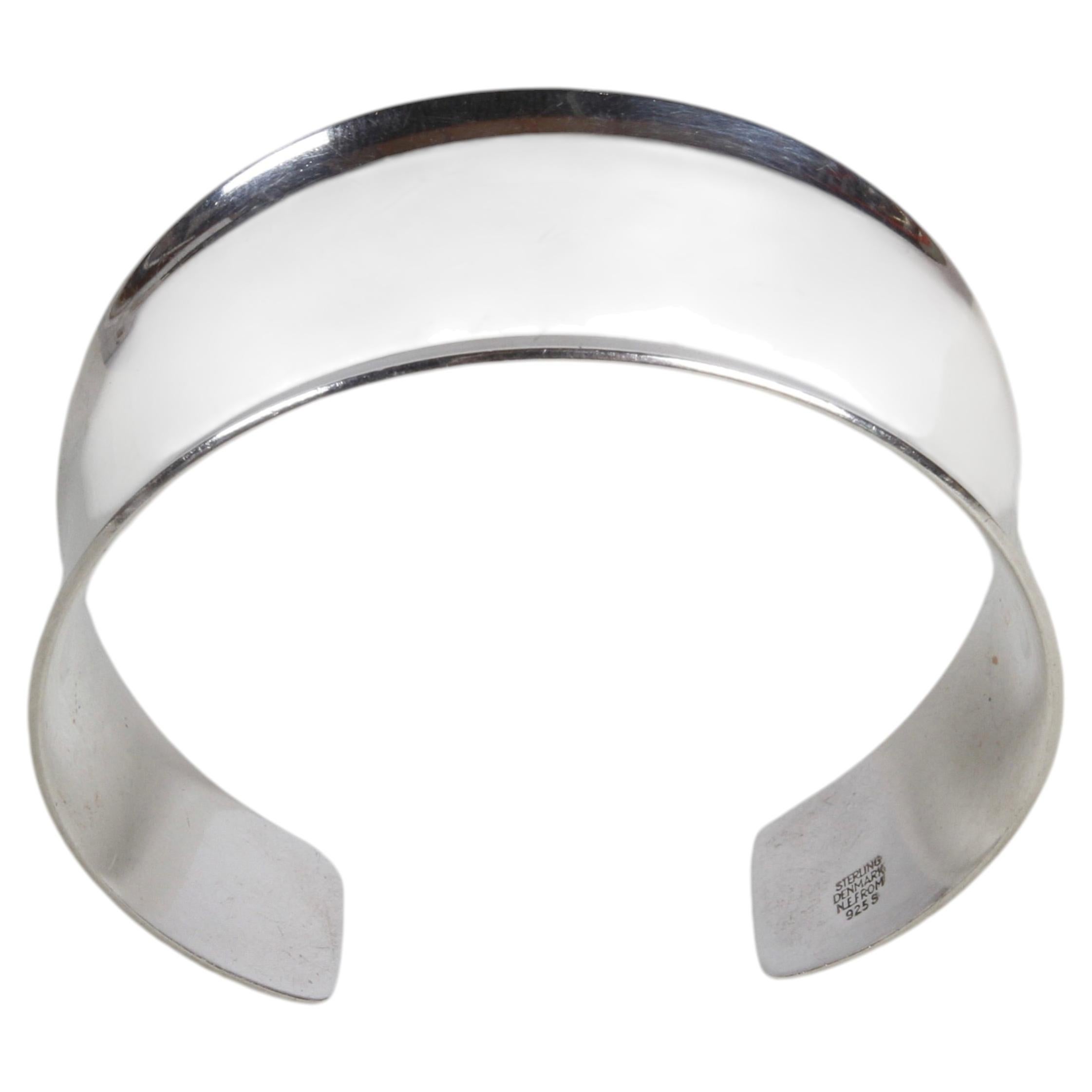 1960s N.E. From - Danish - Sterling Silver Concave Modernist Cuff Bracelet For Sale