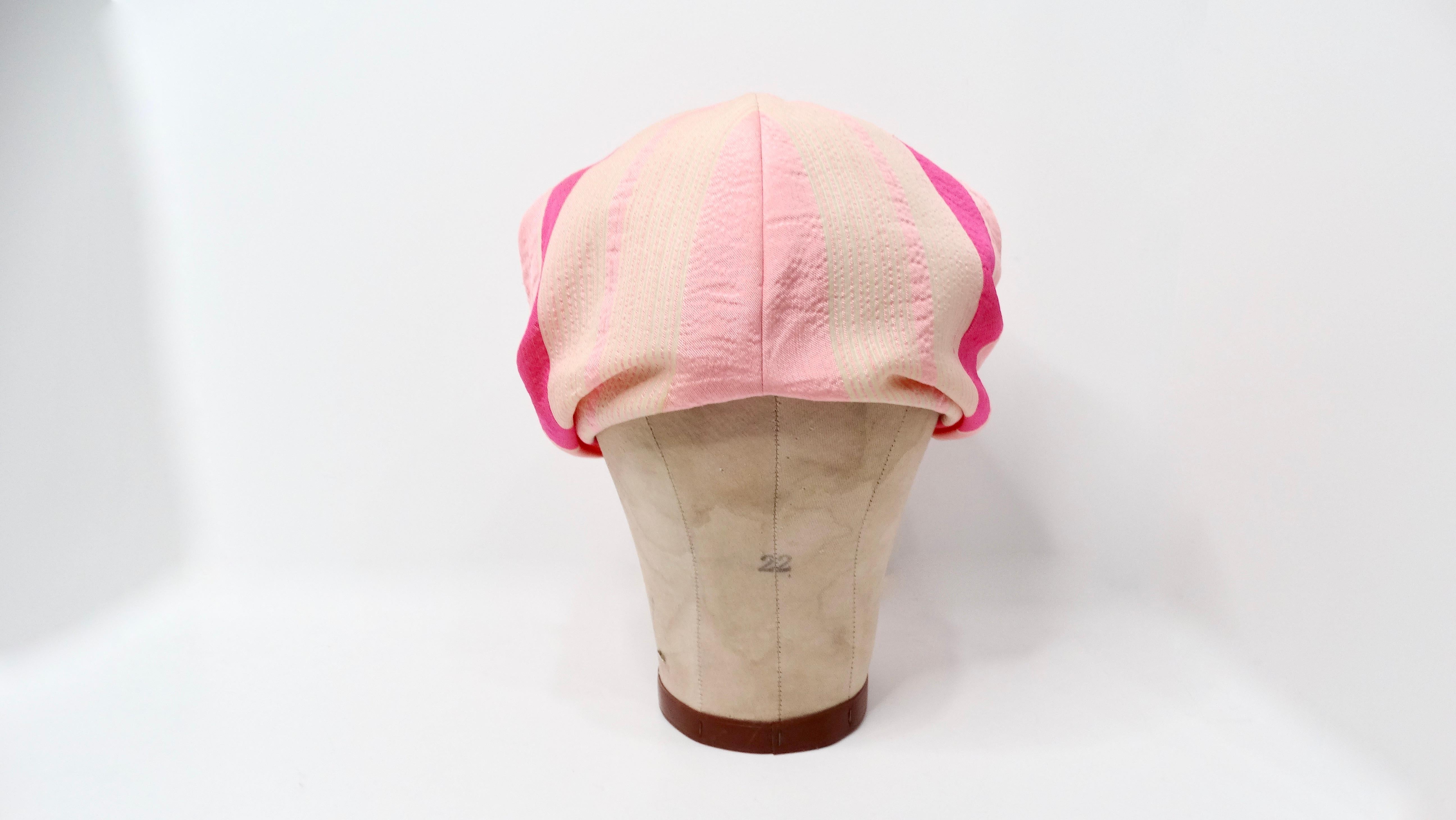 Turbante de seda con estampado de rayas rosas Custom Neiman Marcus de los años 60 Rosa