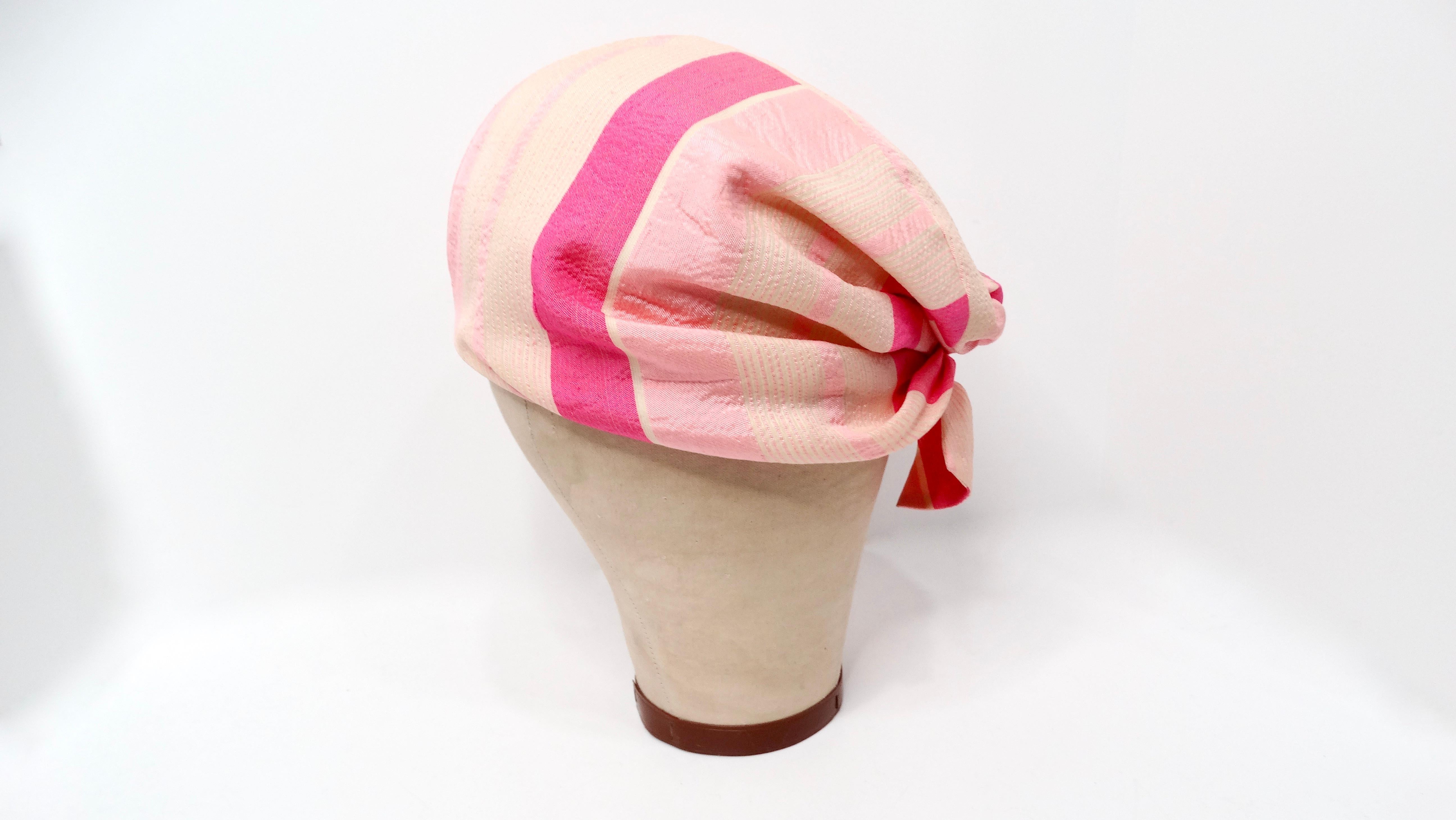 Turbante de seda con estampado de rayas rosas Custom Neiman Marcus de los años 60 2