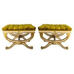 1960s Neo-Classical Style Ottomans / Benches in Velvet, Pair
