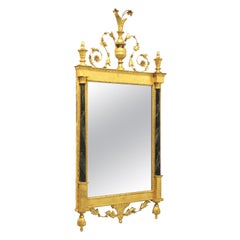 1960
s Neoclassical Gold Gilt Foliate Wall Mirror with Marbleized Columns