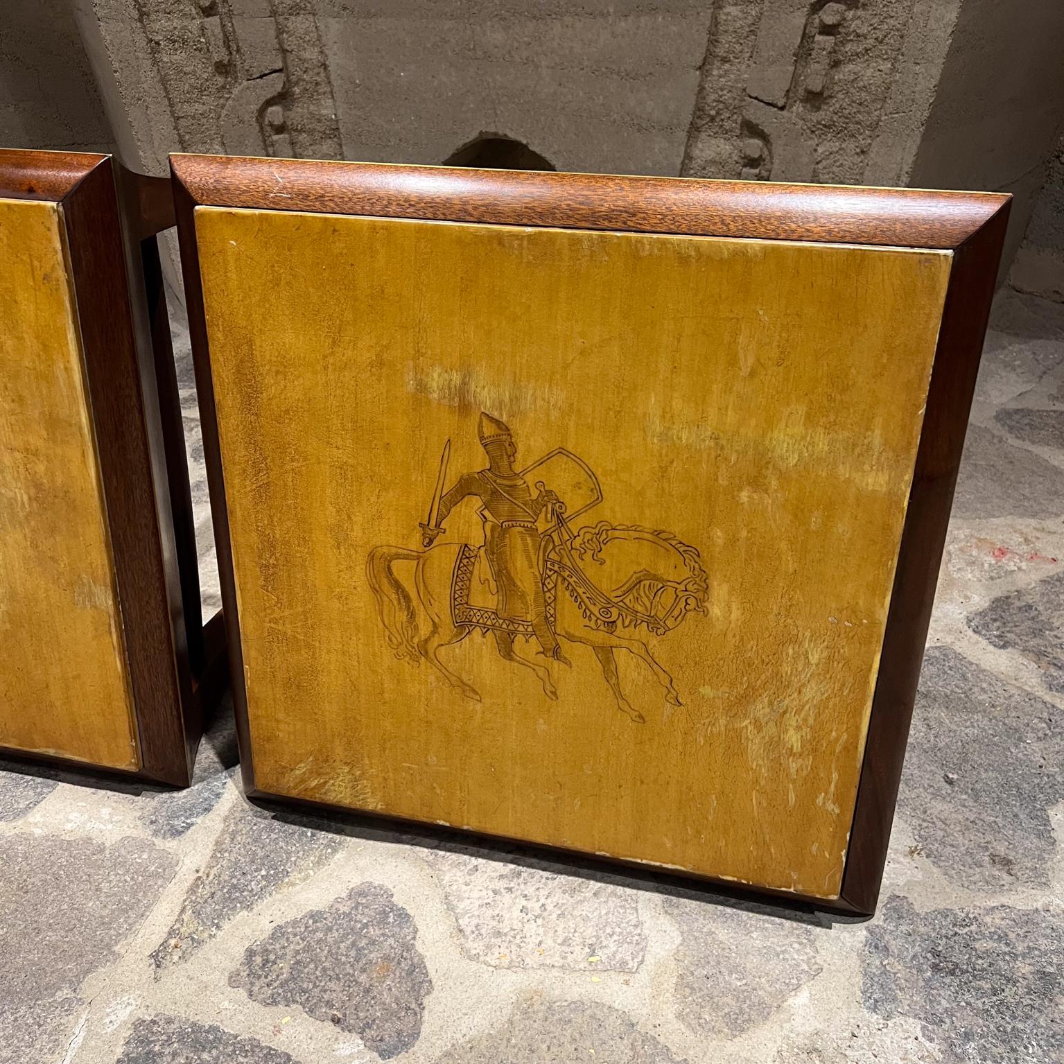 1960s Neoclassical Hand Painted Side Tables Mahogany Goatskin For Sale 9