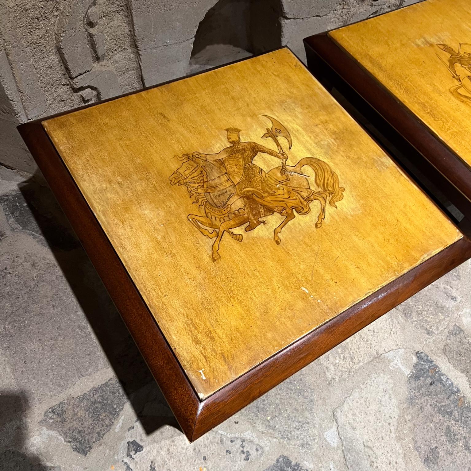 Mid-20th Century 1960s Neoclassical Hand Painted Side Tables Mahogany Goatskin For Sale