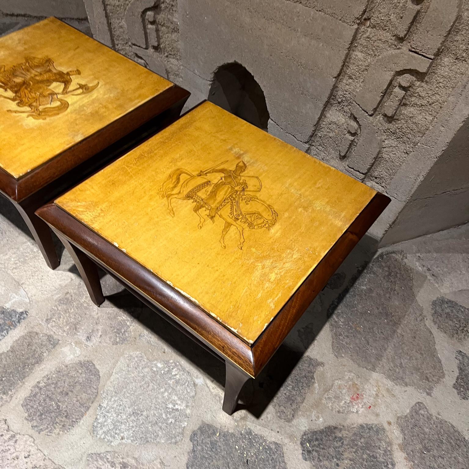 1960s Neoclassical Hand Painted Side Tables Mahogany Goatskin For Sale 1