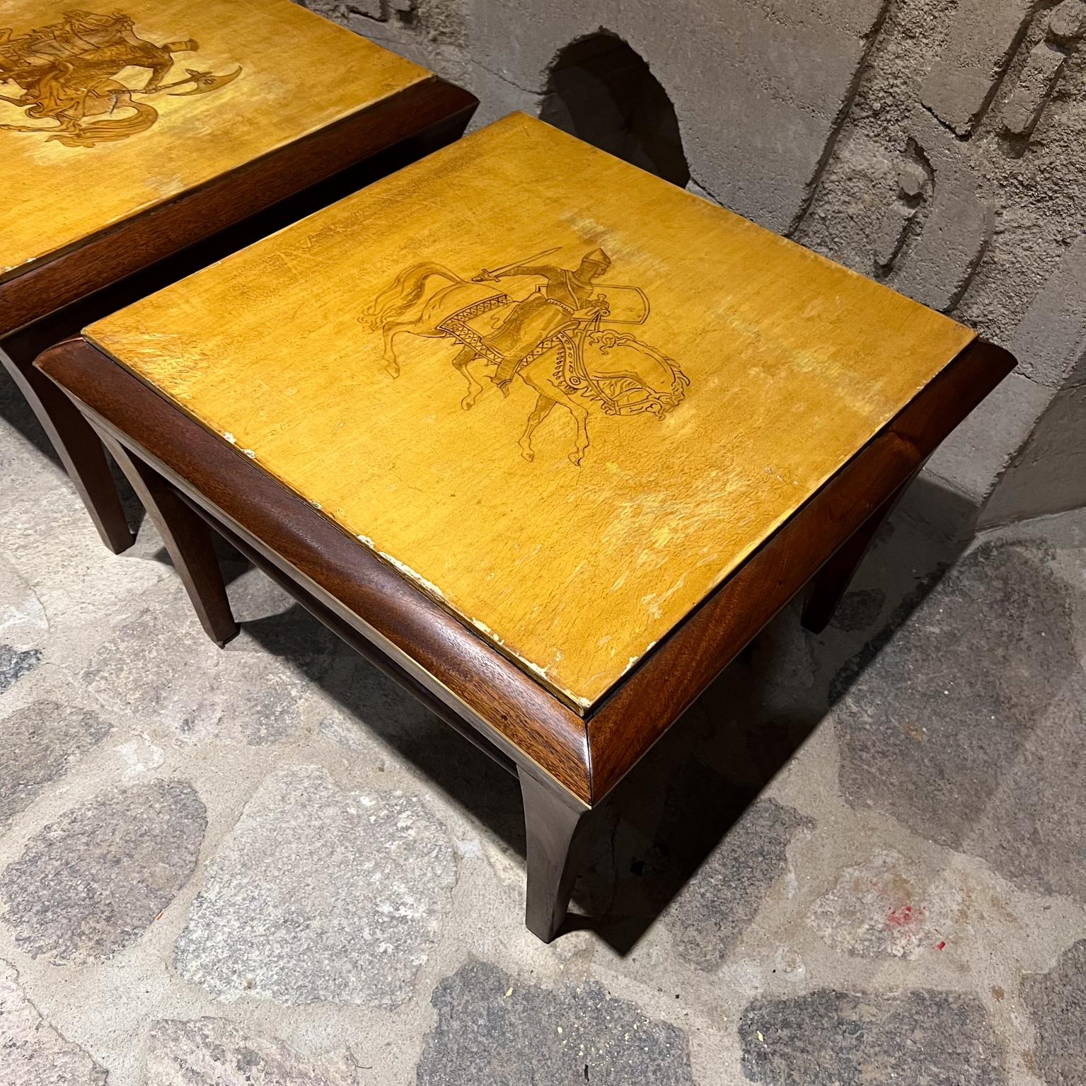 1960s Neoclassical Hand Painted Side Tables Mahogany Goatskin For Sale 3