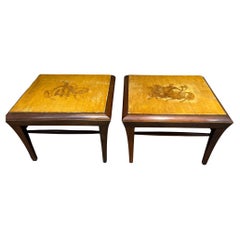 1960s Neoclassical Hand Painted Side Tables Mahogany Goatskin