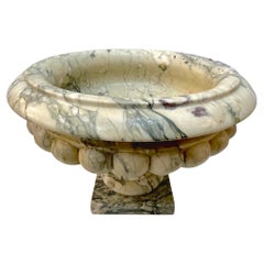 Bol Tazza italien néoclassique des années 1960, sculpté en marbre beige avec veines vertes et roses