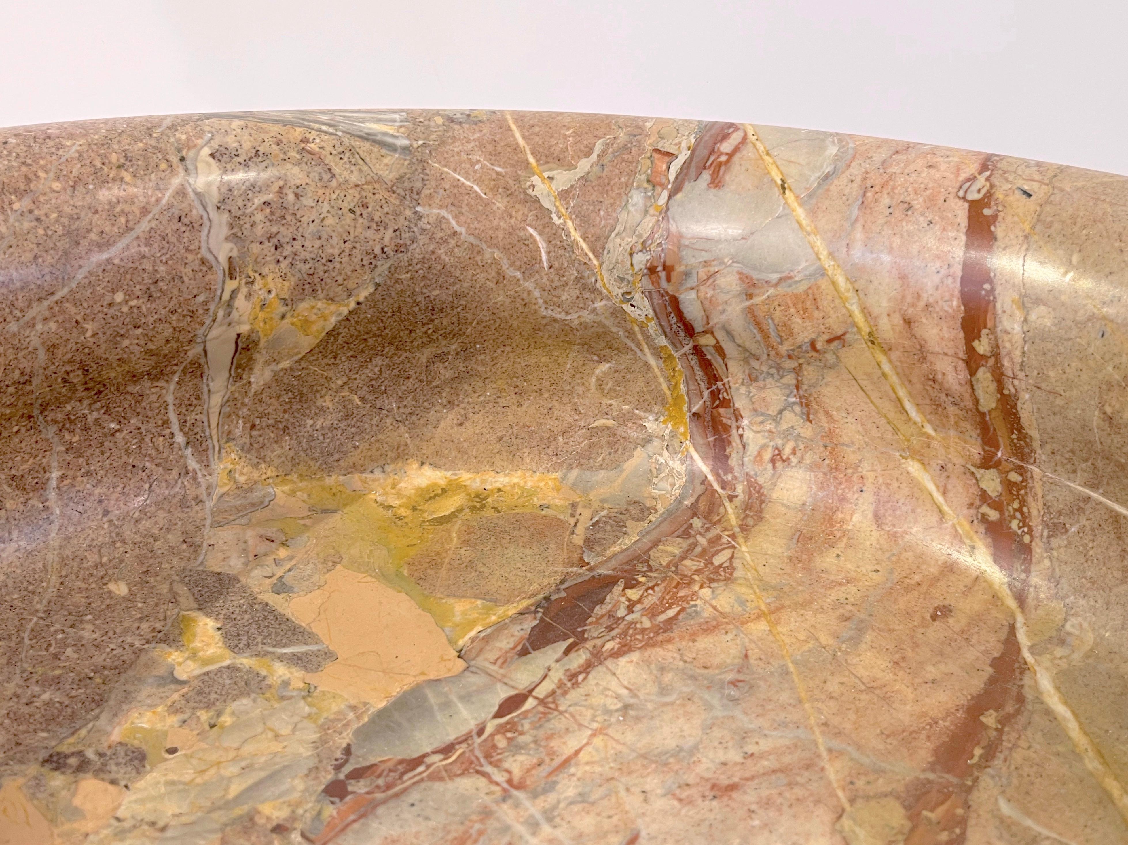 1960 Neoclassical Italian Carved Pink Red Marble Big Tazza Bowl with White Veins For Sale 10