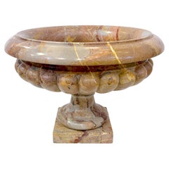 Grand bol Tazza néoclassique italien sculpté en marbre rouge rose et rose avec veines blanches, 1960