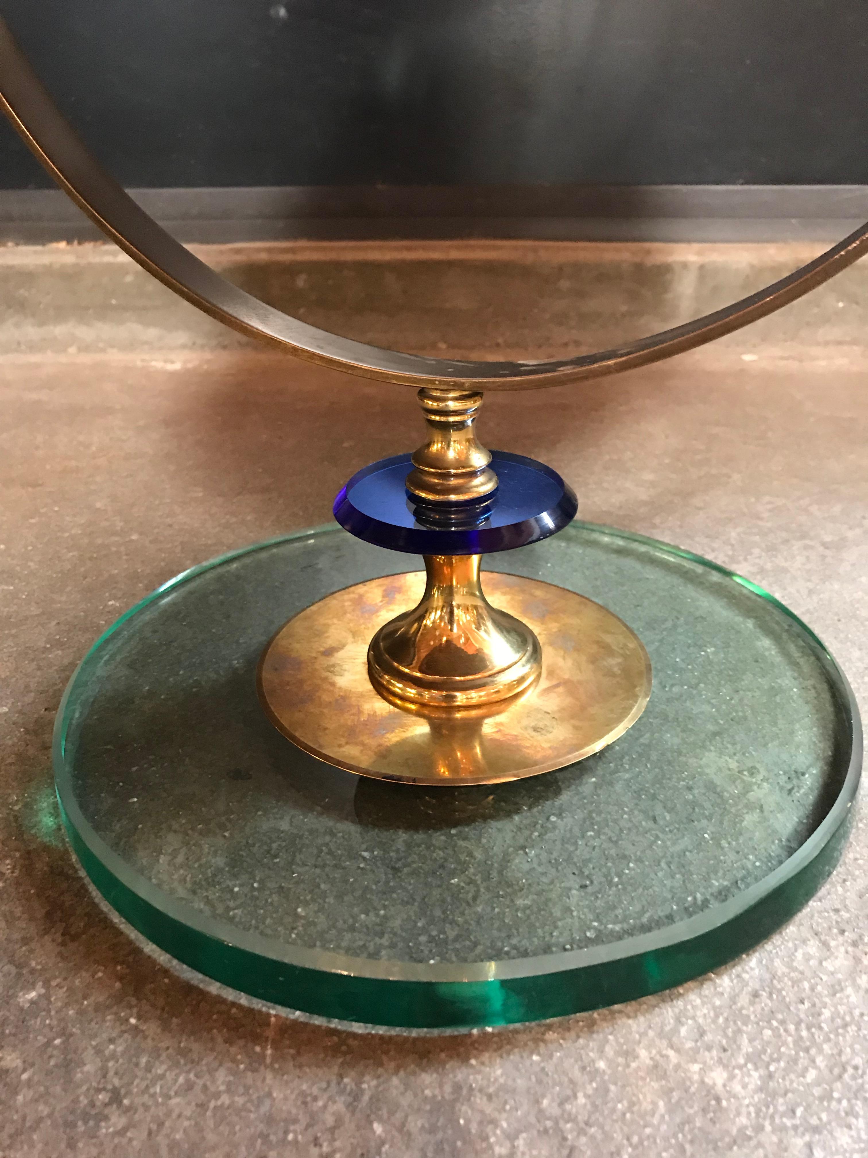 1960s Neoclassical Italian Midcentury Brass Italy Table Vanity Mirror 4