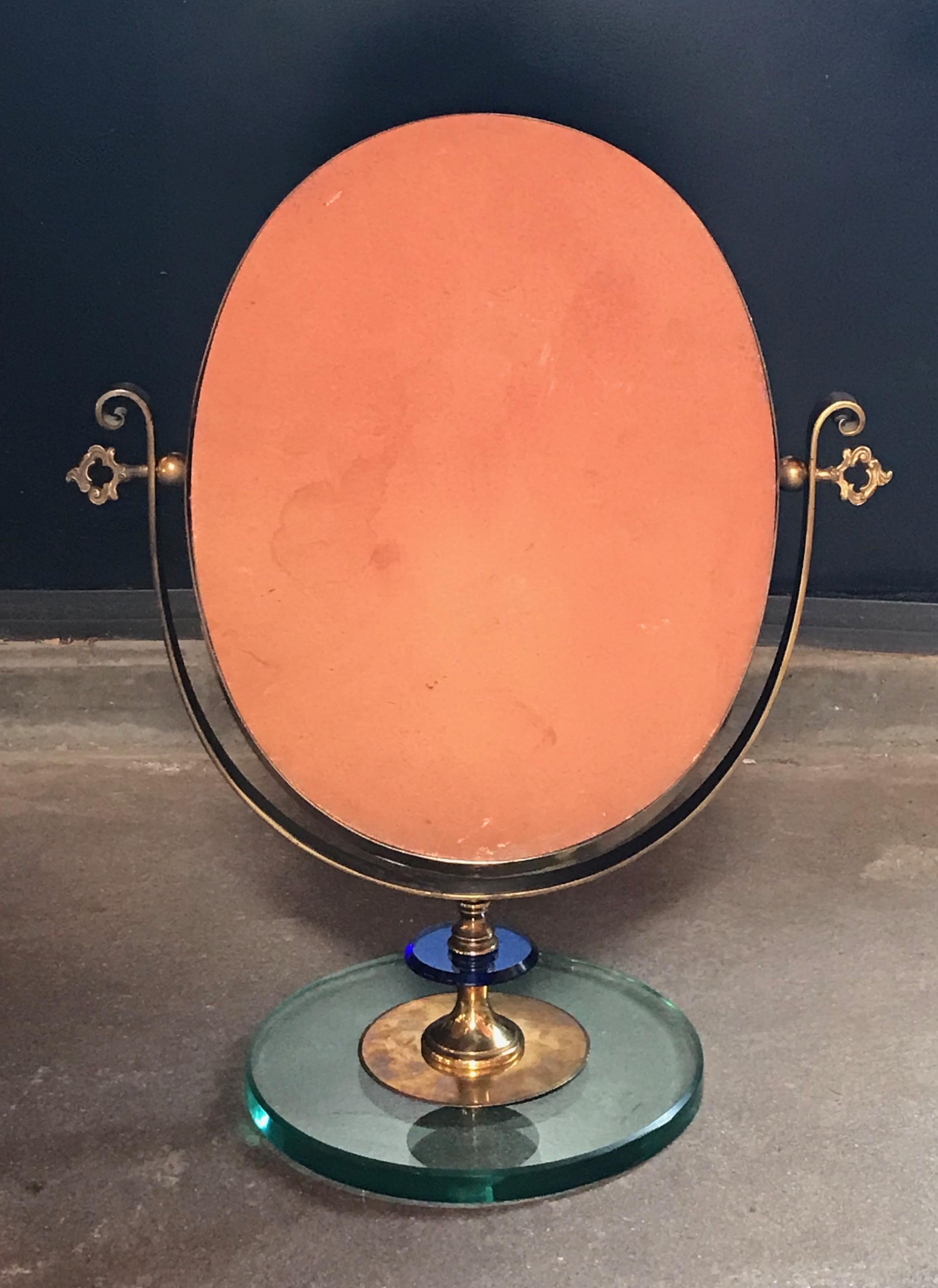 Mid-20th Century 1960s Neoclassical Italian Midcentury Brass Italy Table Vanity Mirror