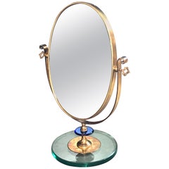 1960s Neoclassical Italian Midcentury Brass Italy Table Vanity Mirror