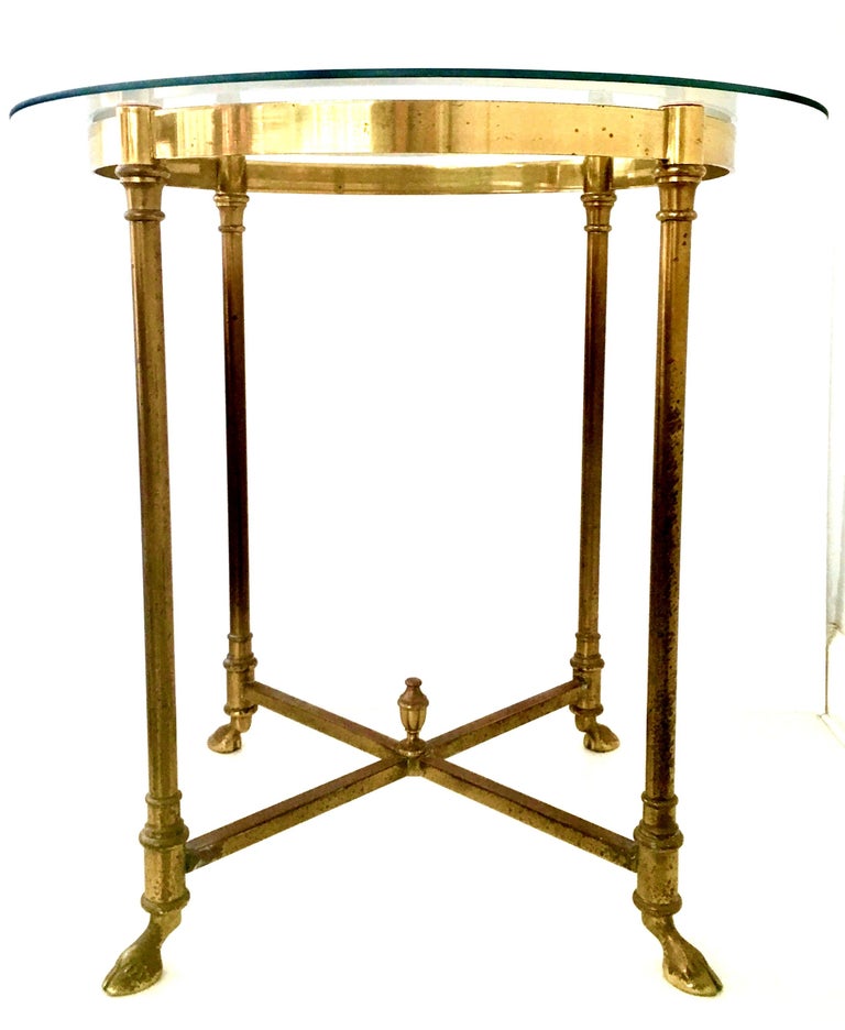 1960'S Neoclassical Style Italian Brass and Glass Top "Hoof" Table For