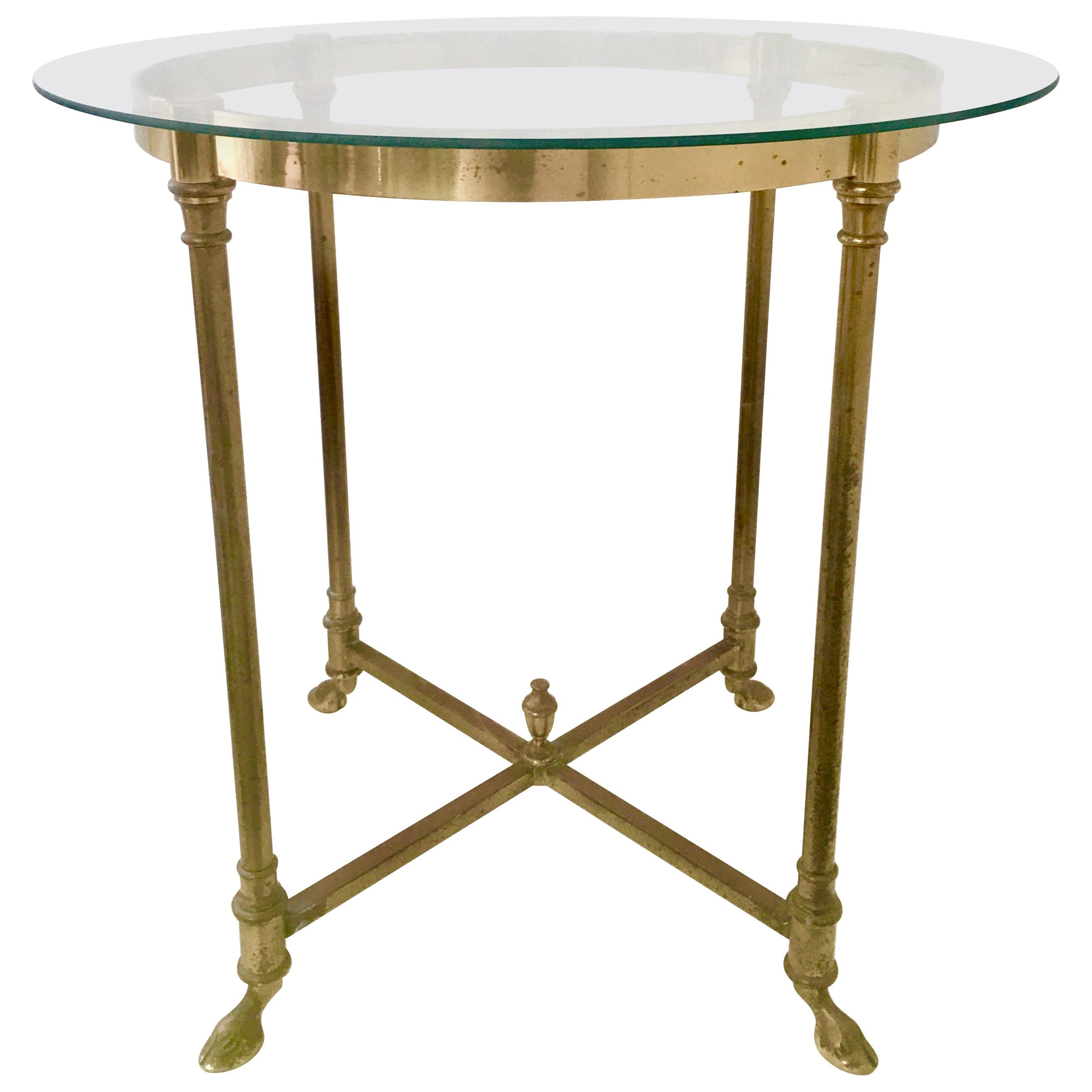 1960'S Neoclassical Style Italian Brass and Glass Top "Hoof" Table For Sale