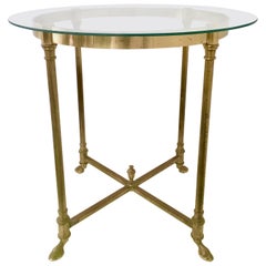 1960'S Neoclassical Style Italian Brass and Glass Top "Hoof" Table