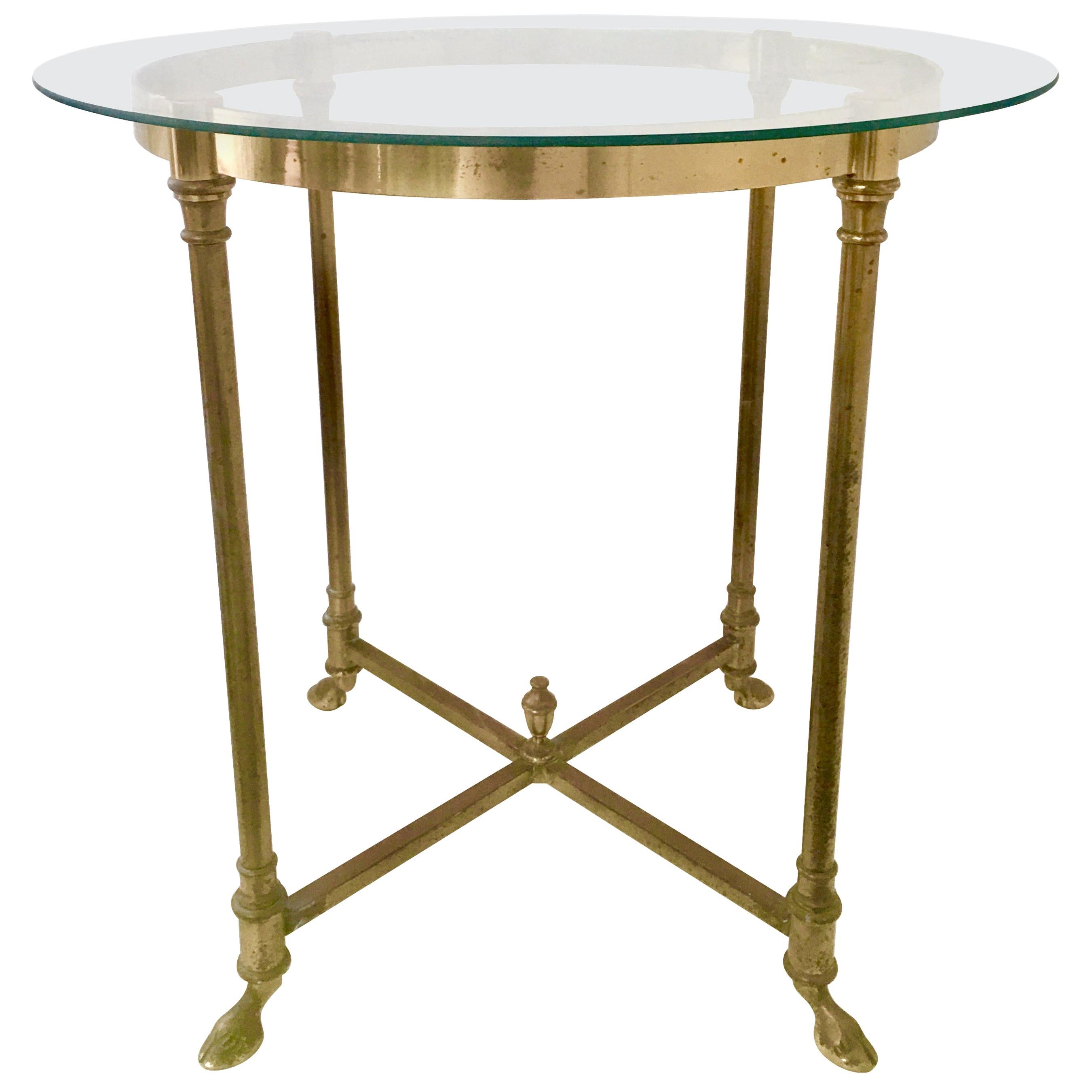 1960s Neoclassical Style Italian Brass and Glass Top "Hoof" Table