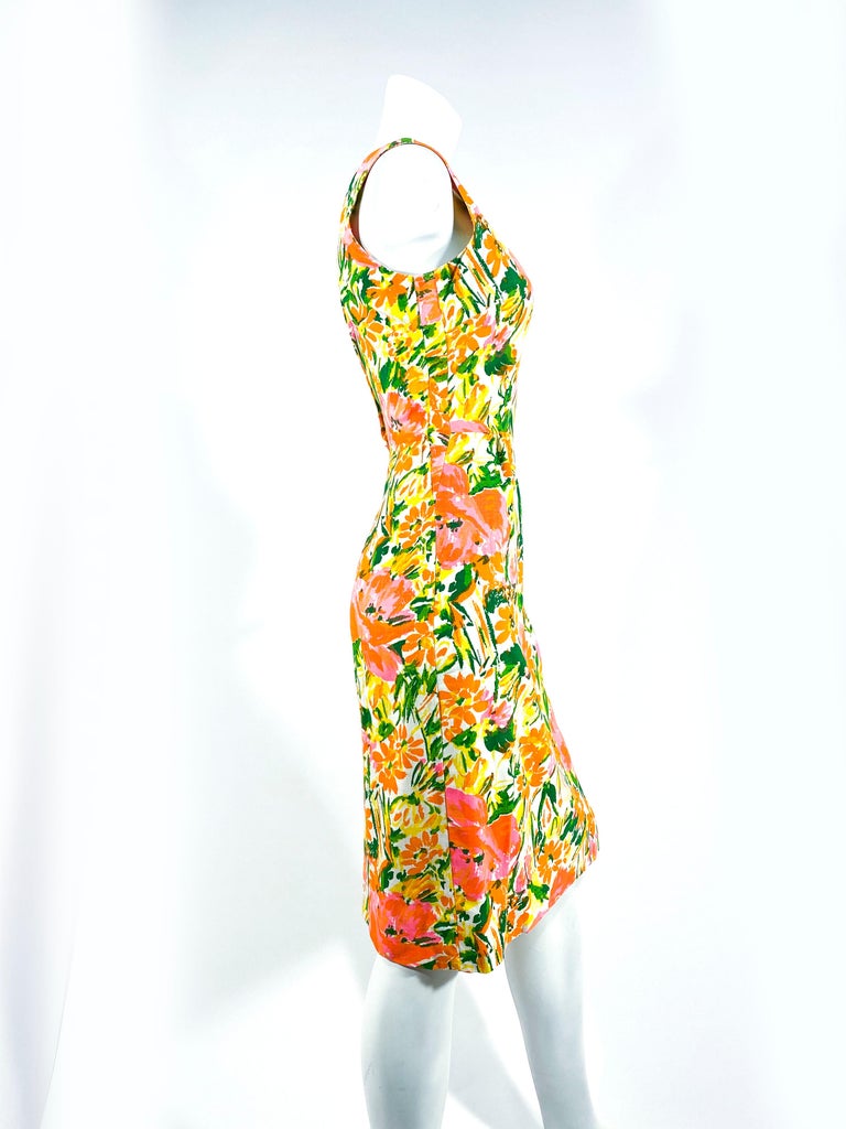 1960s Neon Floral Printed Cotton Day Dress For Sale at 1stDibs