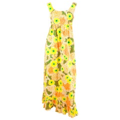 Vintage 1960s Neon Hawaiian Printed Empire Dress