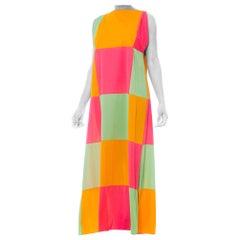 1960S Neon Pastel Colorblock Nylon Jersey Lounge Maxi Dress1960S Neon Pastel Col