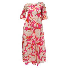 Vintage 1960s Neon Pink and Orange Floral Hawaiian Kaftan