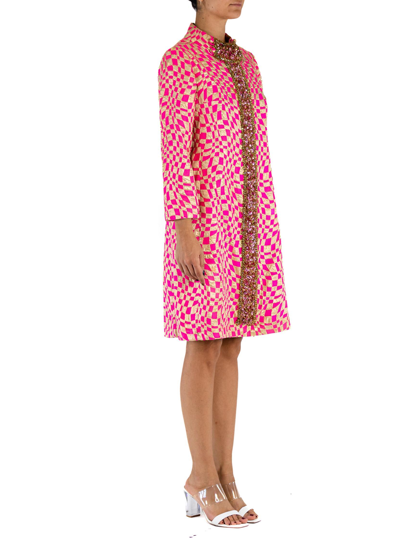 Women's 1960S Neon Pink Lurex & Acrylic Blend Jacquard Sequin Bead Encrusted Dress For Sale