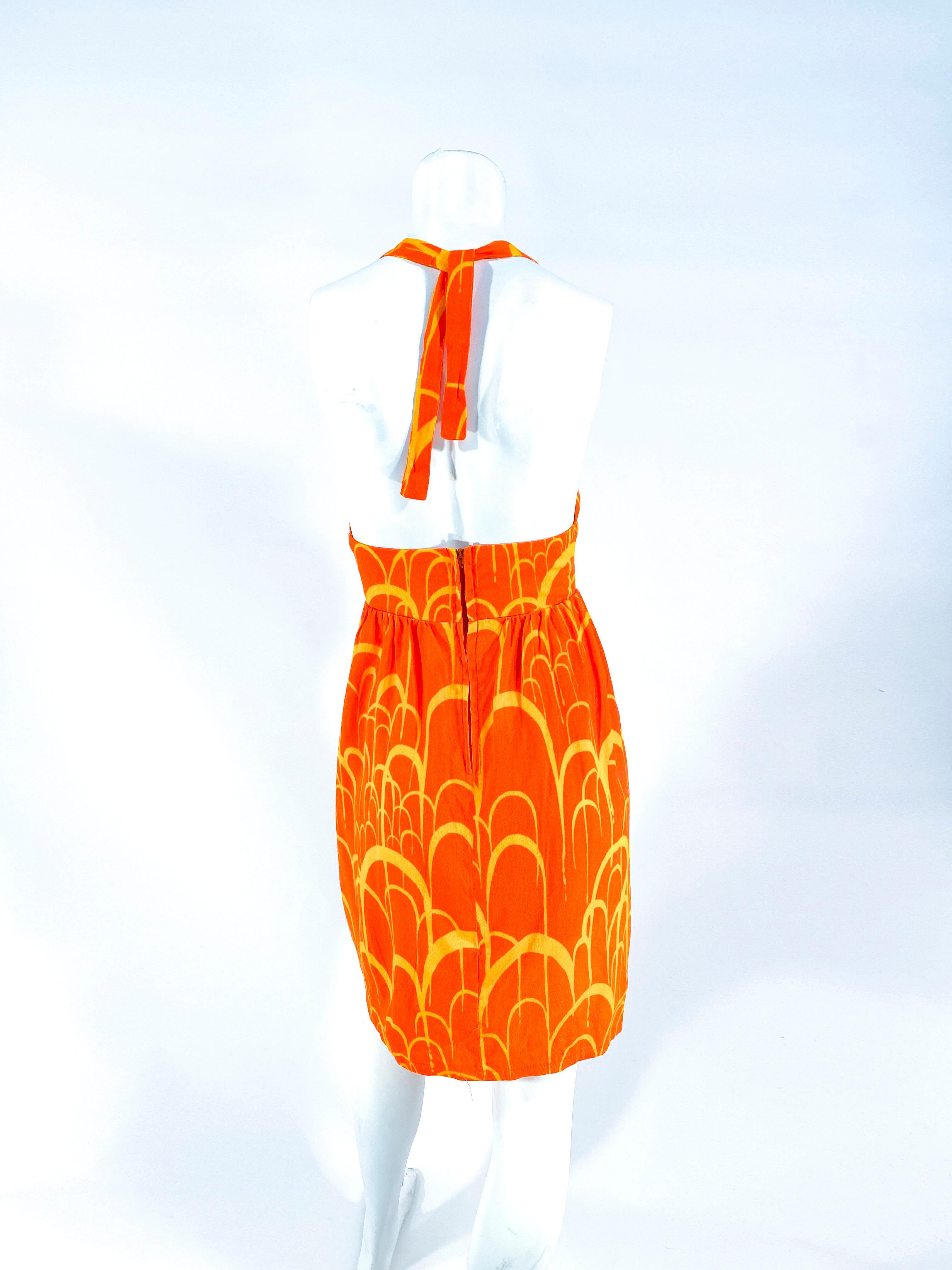 Red 1960s Neon Printed Backless Summer Dress